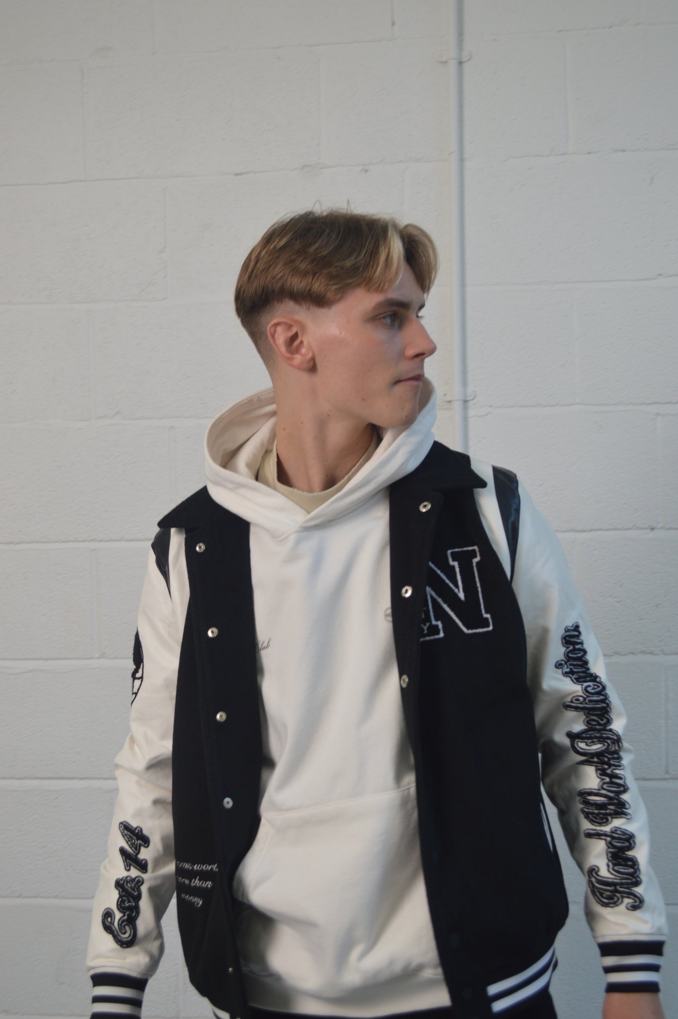 NVLTY VARSITY BLACK BOMBER JACKET