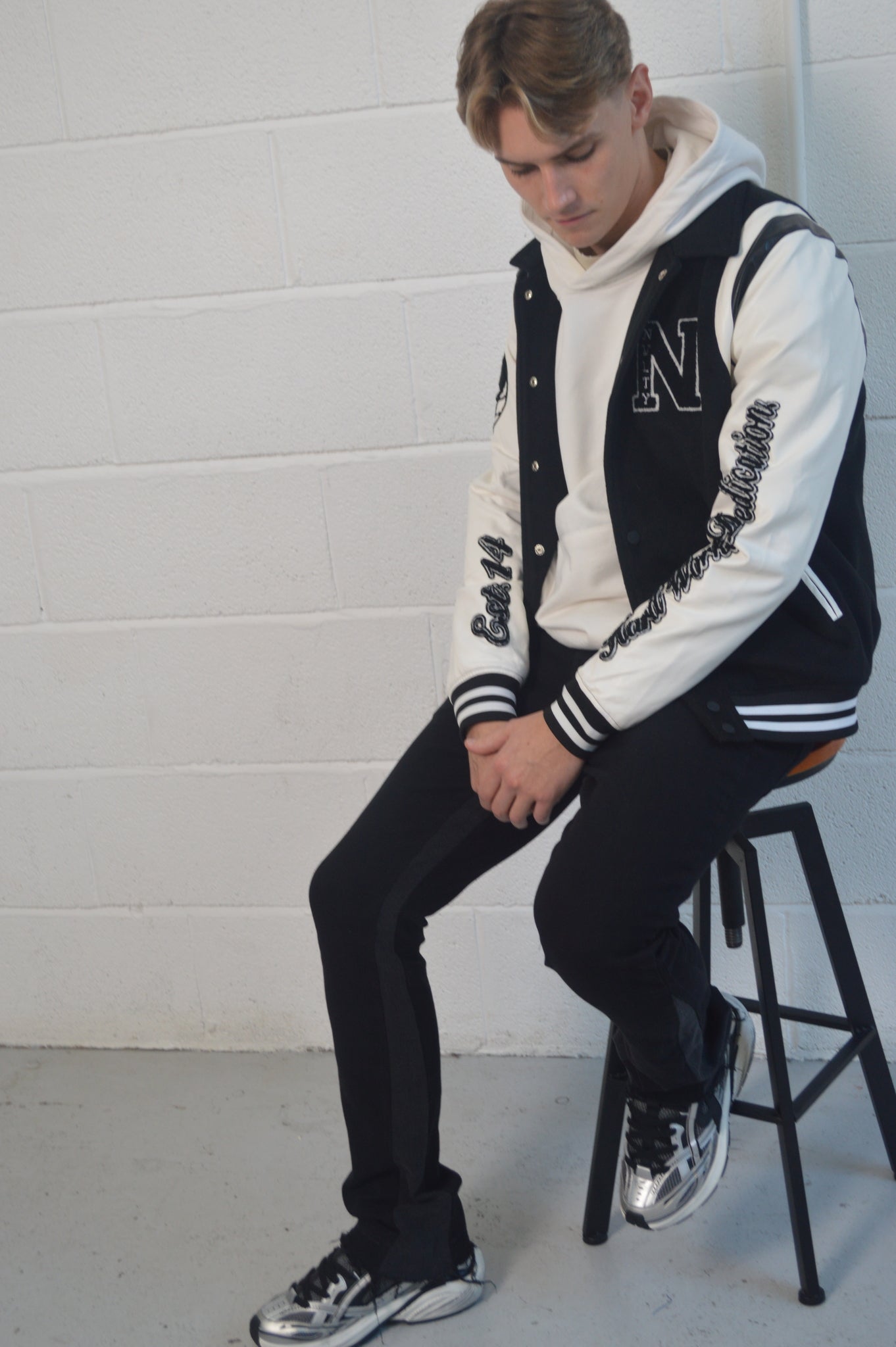 NVLTY VARSITY BLACK BOMBER JACKET